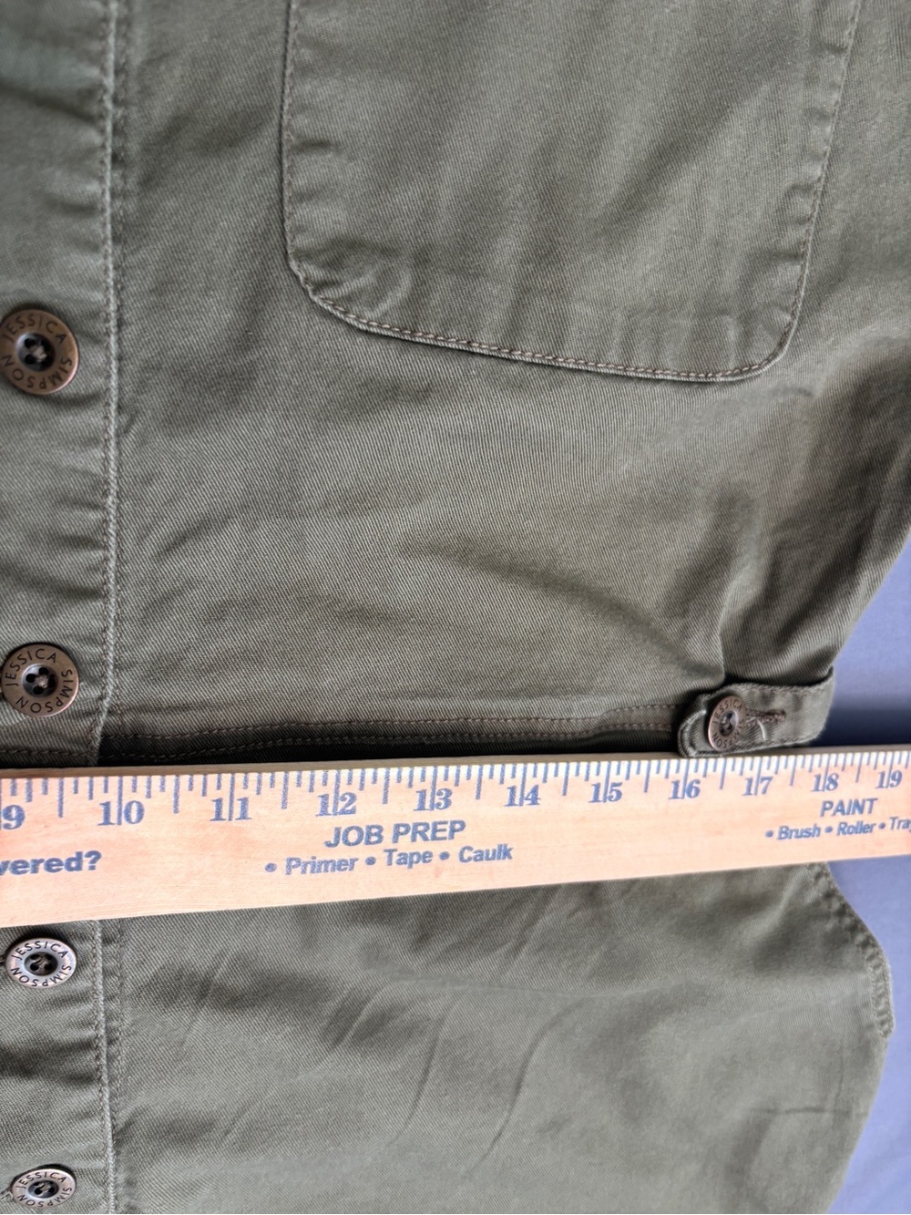 Jessica Simpson Olive Utility Romper XL Button Front Short Sleeve Stretch - Picture 6 of 8